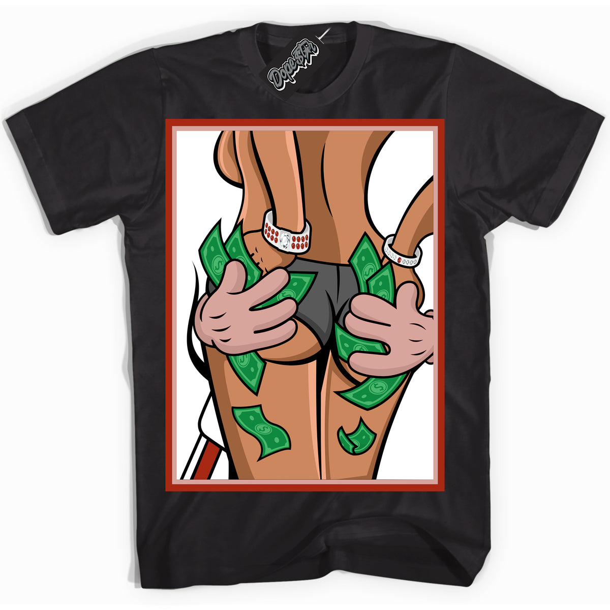 Cool Black Shirt with “ Money Hands ” design that perfectly matches Red Stardust Dunk.
