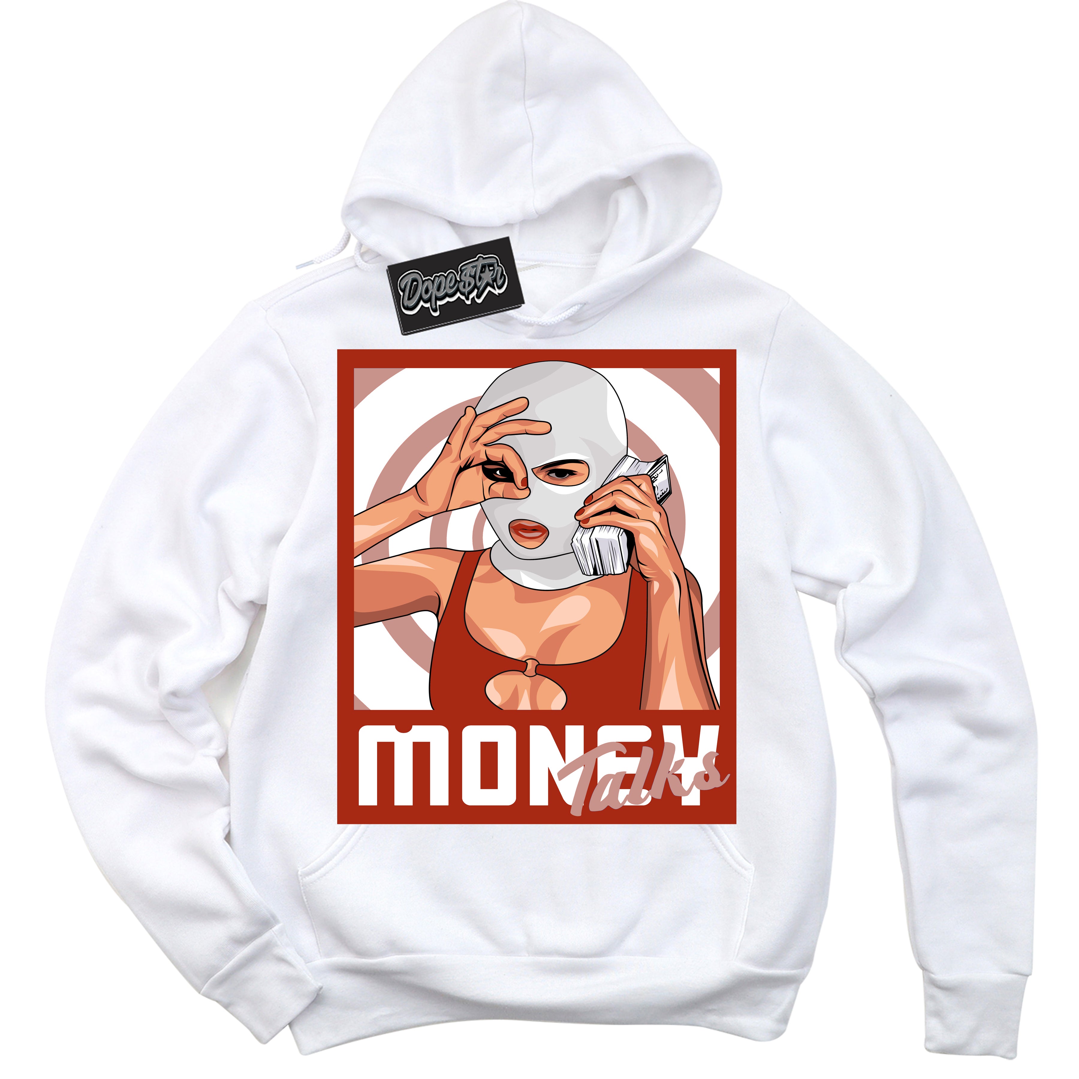 Cool White Hoodie with “ Money Talks ”  design that Perfectly Matches Red Stardust Dunk.
