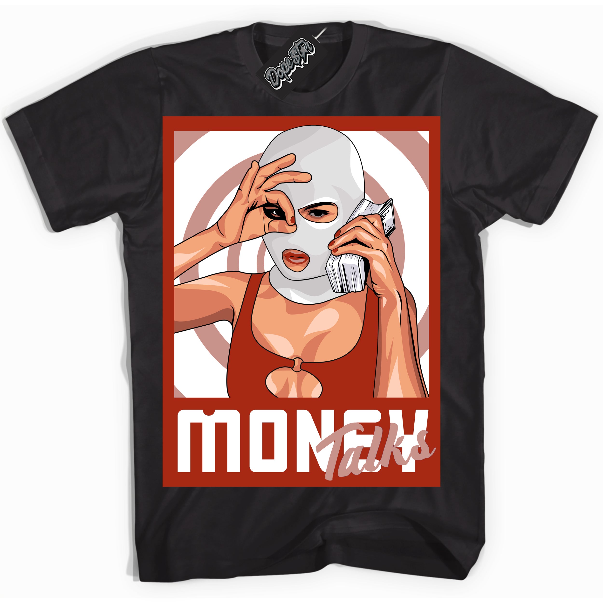 Cool Black Shirt with “ Money Talks ” design that perfectly matches Red Stardust Dunk.
