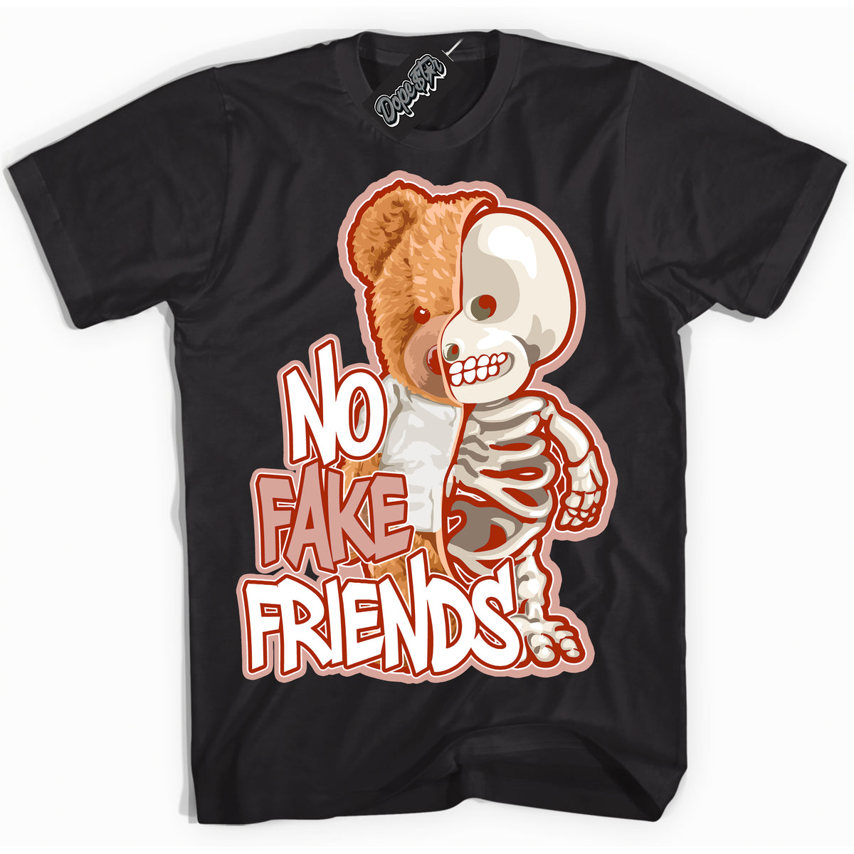 Cool Black Shirt with “ No Fake Friends ” design that perfectly matches Red Stardust Dunk.
