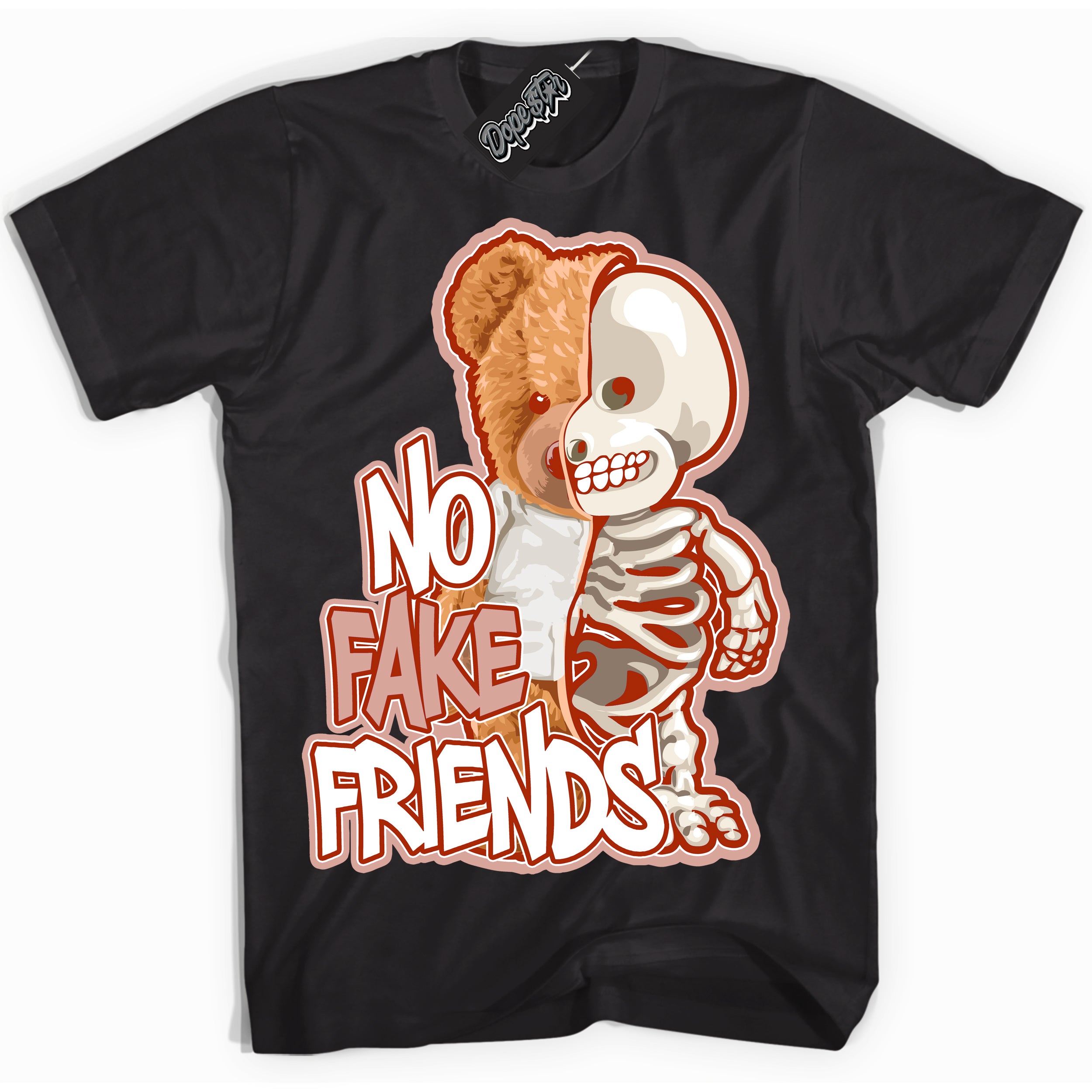 Cool Black Shirt with “ No Fake Friends ” design that perfectly matches Red Stardust Dunk.
