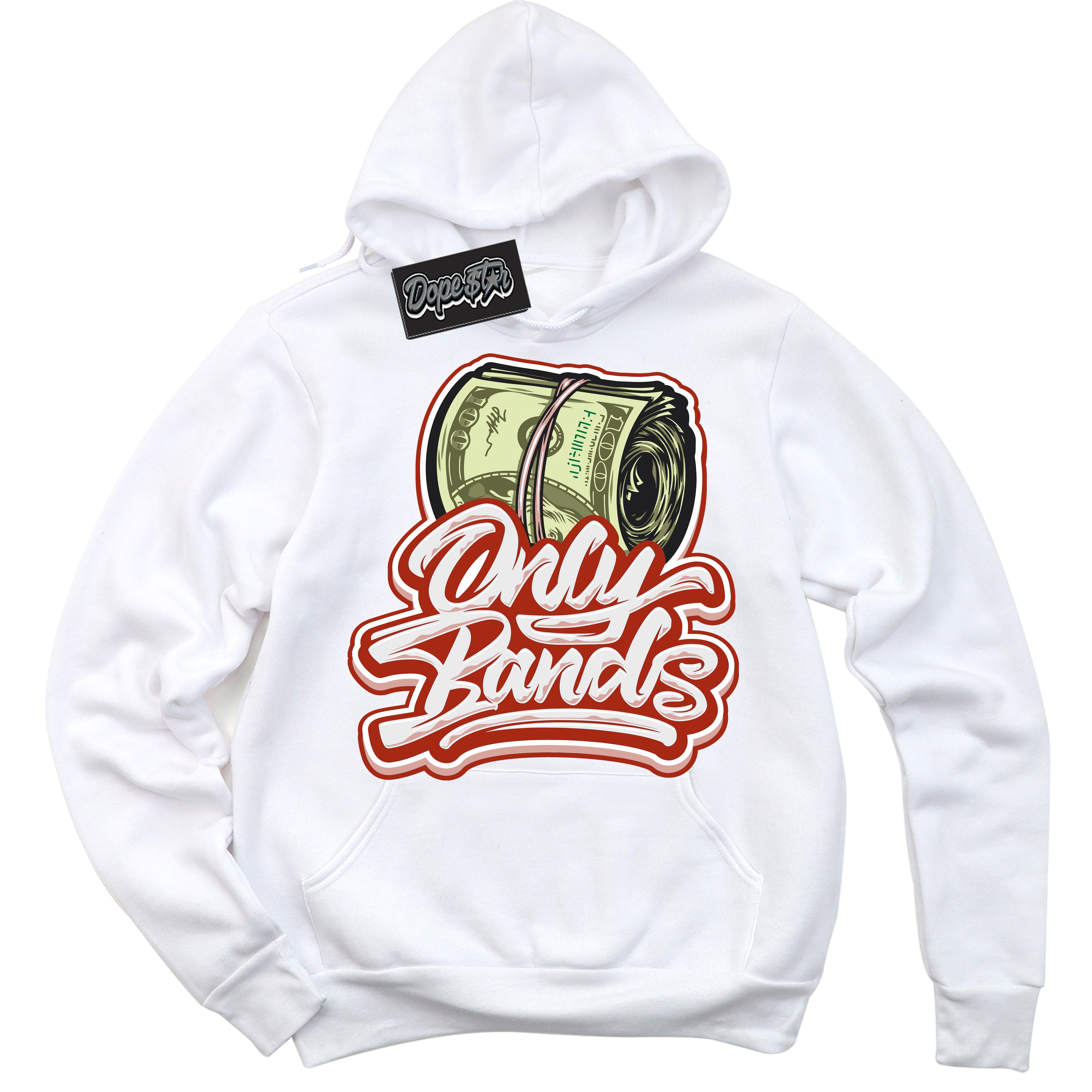 Cool White Hoodie with “ Only Bands ”  design that Perfectly Matches Red Stardust Dunk.
