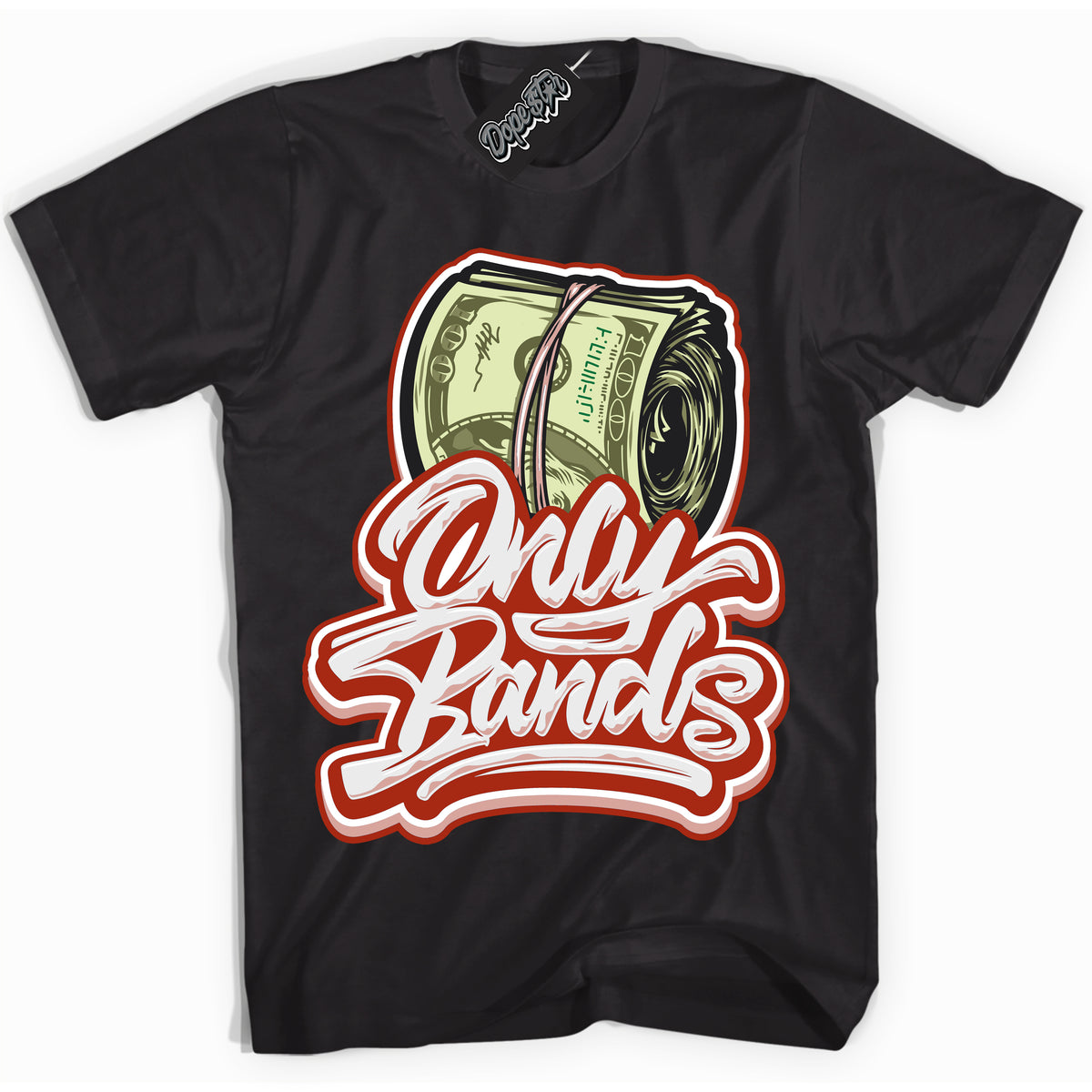 Cool Black Shirt with “ Only Bands ” design that perfectly matches Red Stardust Dunk.
