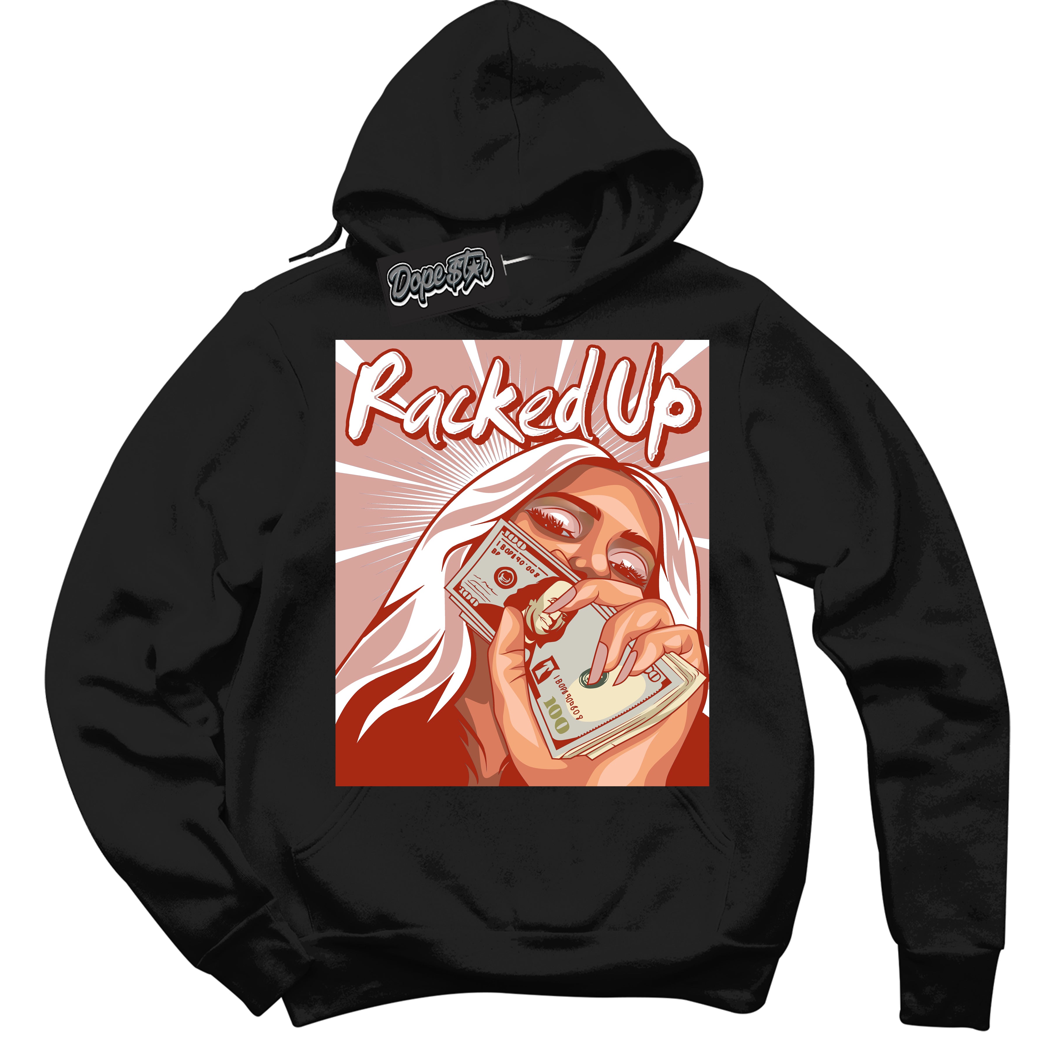 Cool Black Hoodie with “ Racked Up ”  design that Perfectly Matches Red Stardust Dunk.
