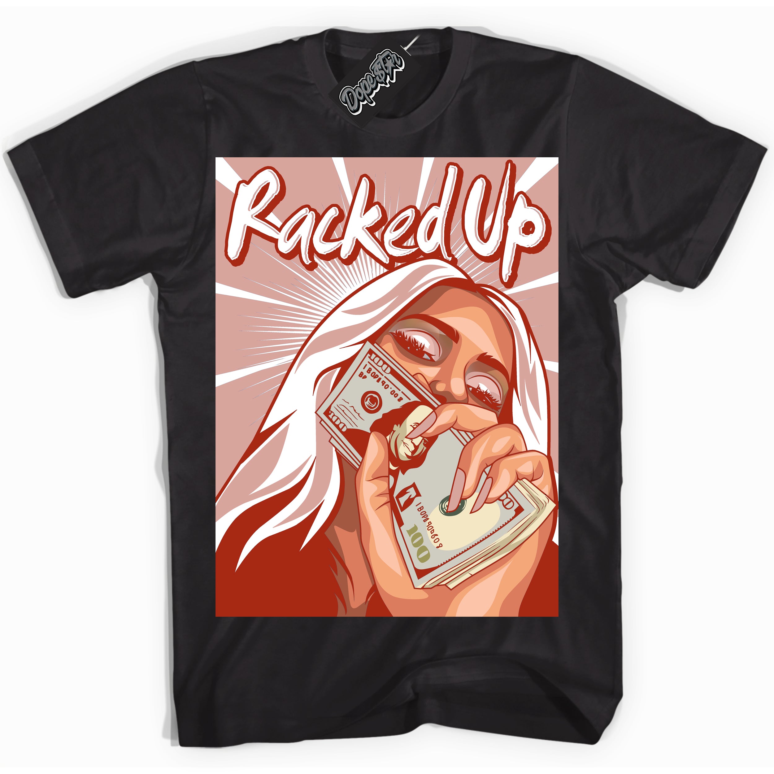 Cool Black Shirt with “ Racked Up ” design that perfectly matches Red Stardust Dunk.
