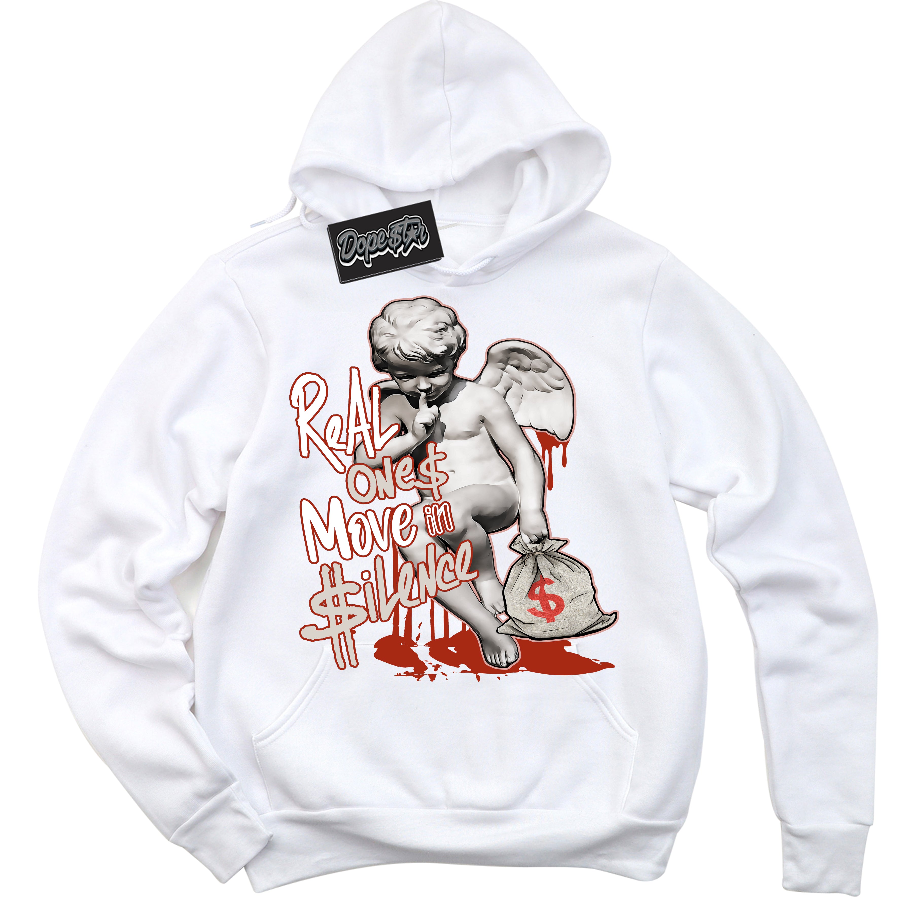 Cool White Hoodie with “ Real Ones Cherub ”  design that Perfectly Matches Red Stardust Dunk.

