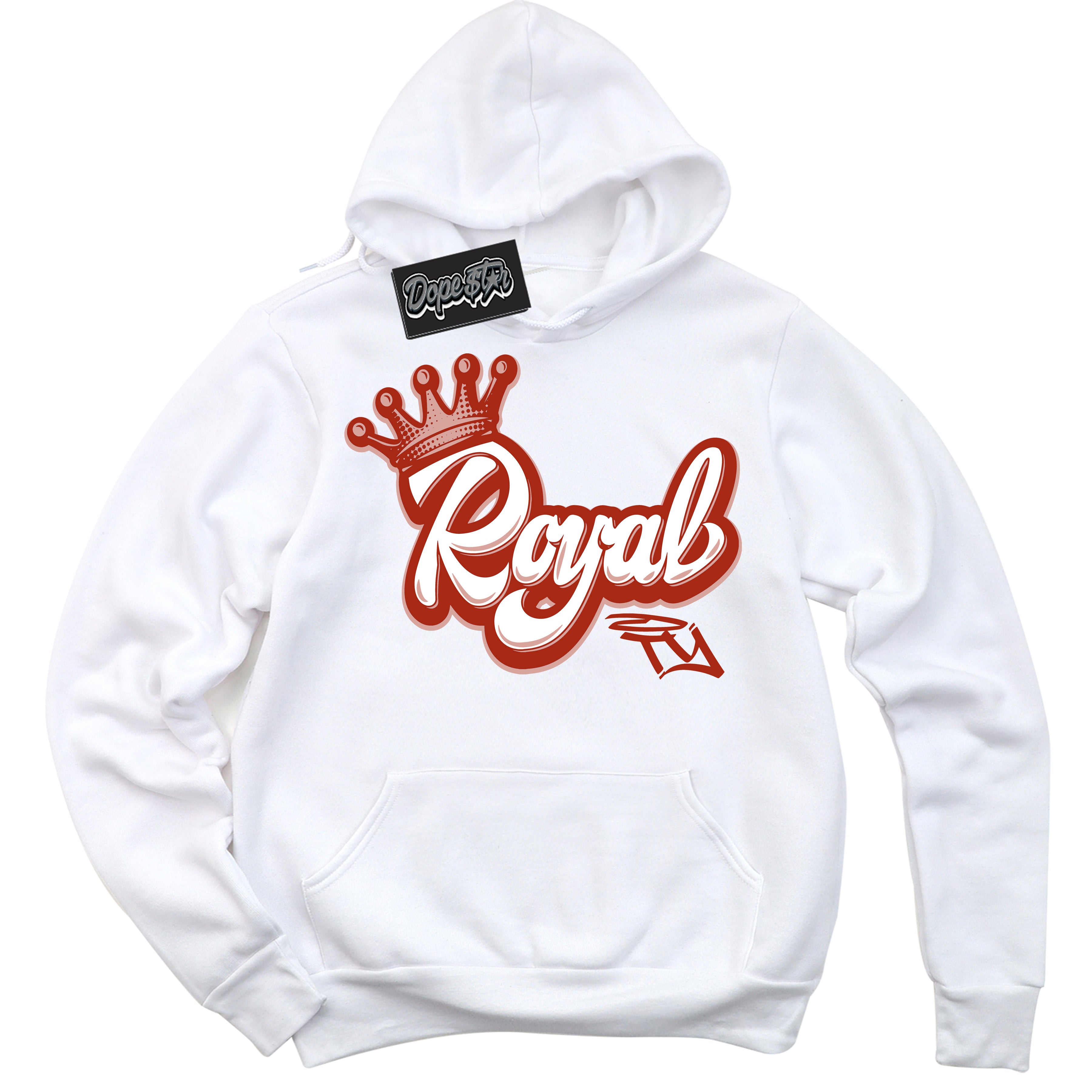 Cool White Hoodie with “ Royalty ”  design that Perfectly Matches Red Stardust Dunk.
