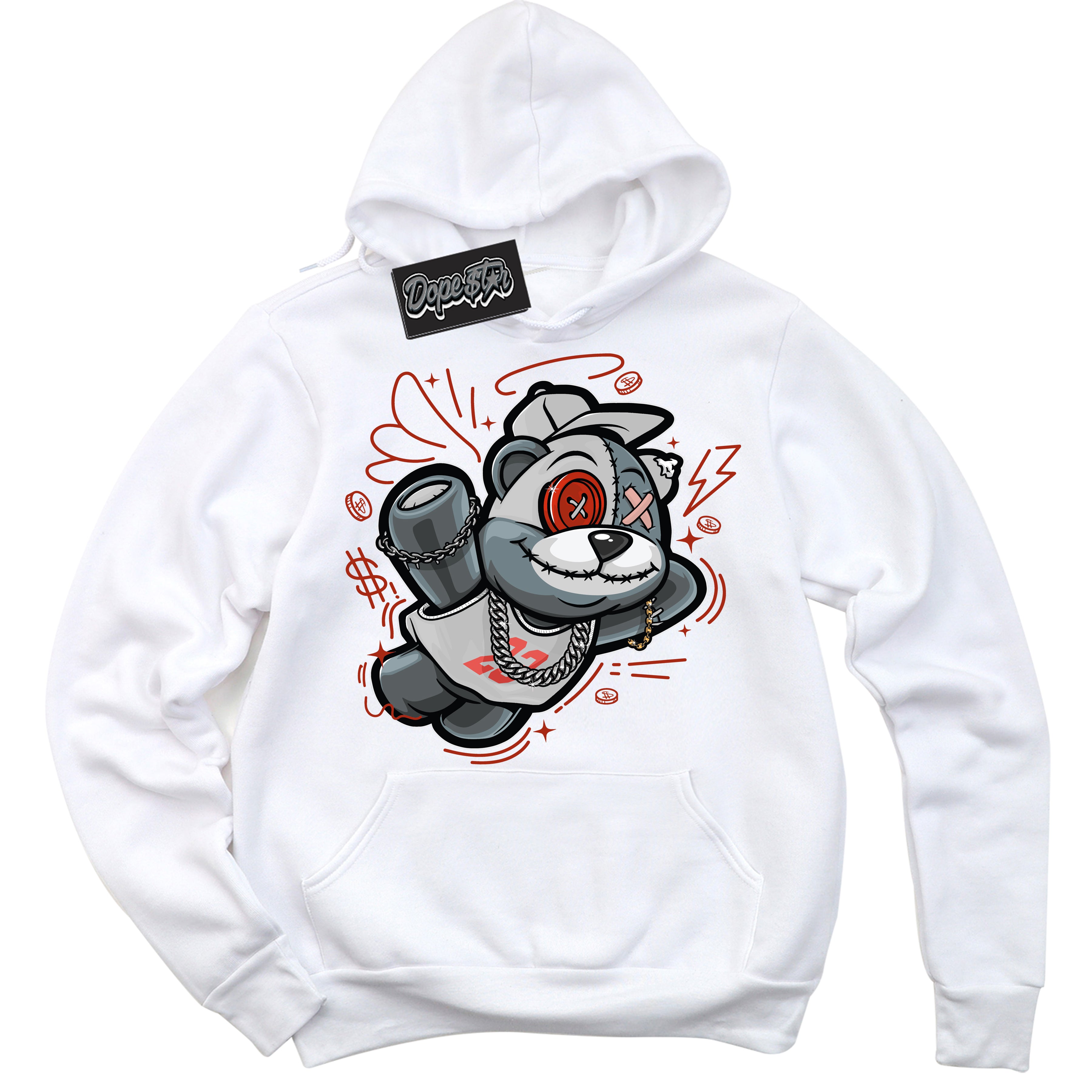 Cool White Hoodie with “ Slam Dunk Bear ”  design that Perfectly Matches Red Stardust Dunk.
