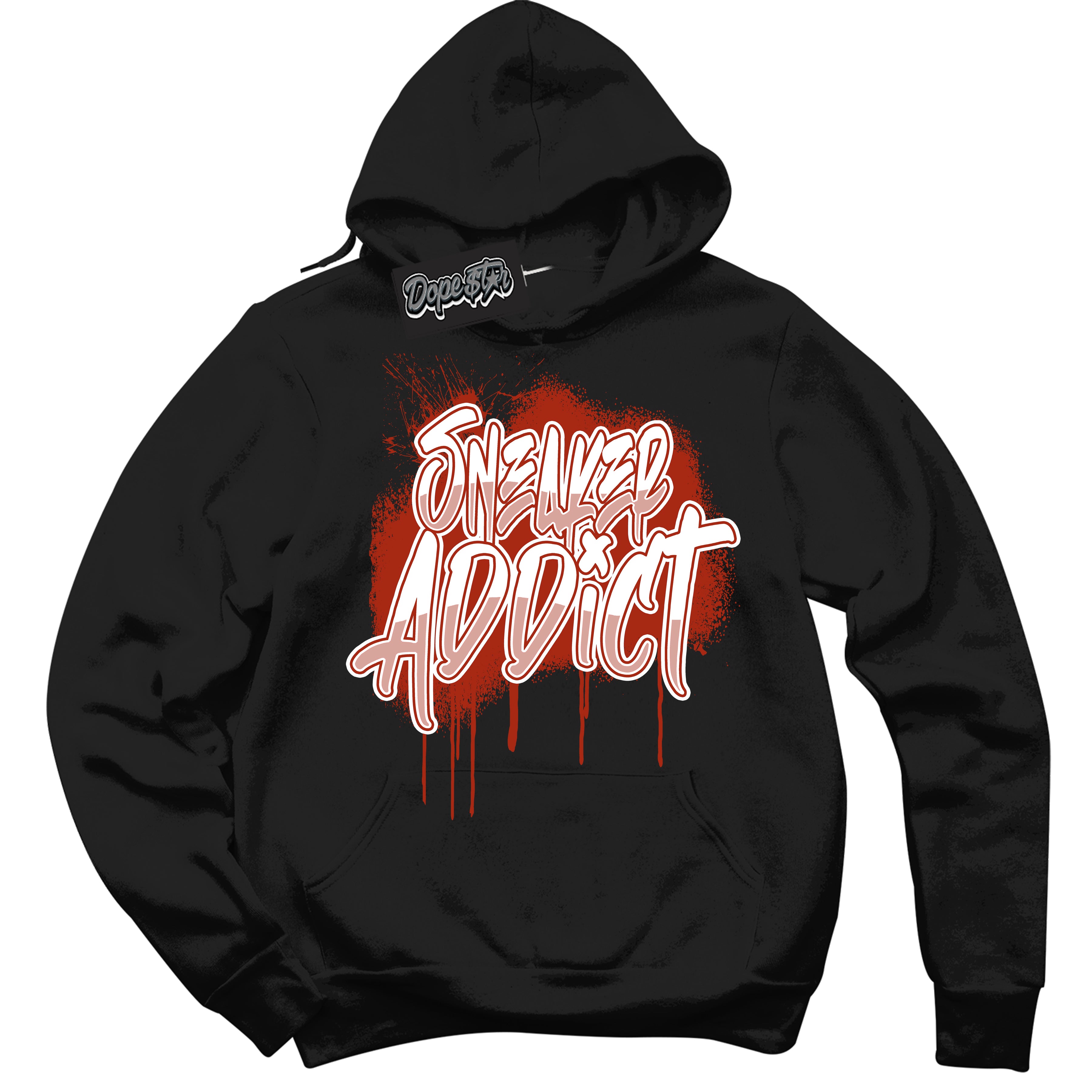 Cool Black Hoodie with “ Sneaker Addict ”  design that Perfectly Matches Red Stardust Dunk.
