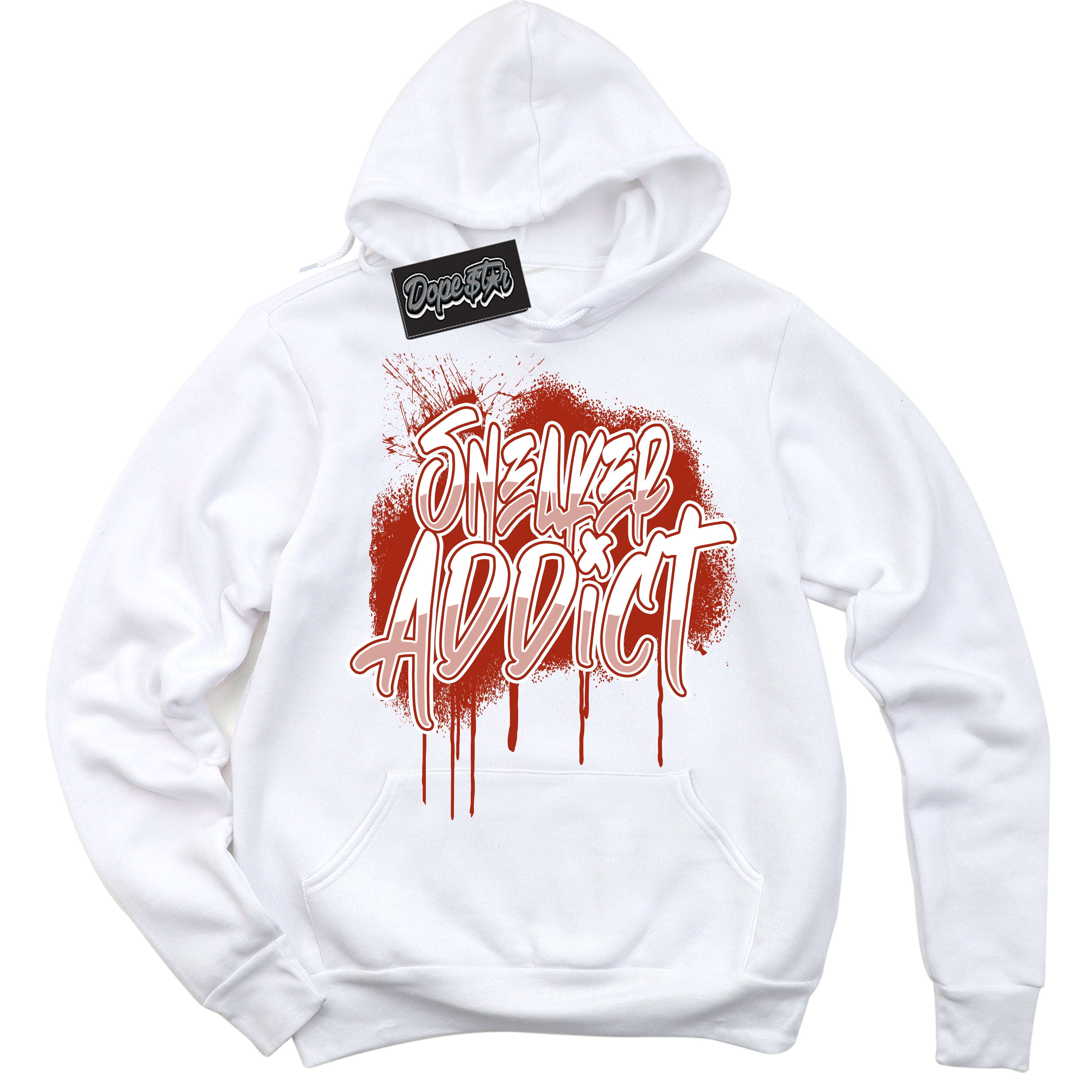 Cool White Hoodie with “ Sneaker Addict ”  design that Perfectly Matches Red Stardust Dunk.
