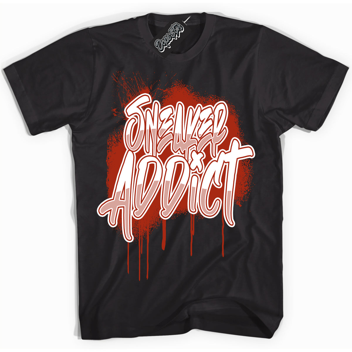 Cool Black Shirt with “ Sneaker Addict ” design that perfectly matches Red Stardust Dunk.
