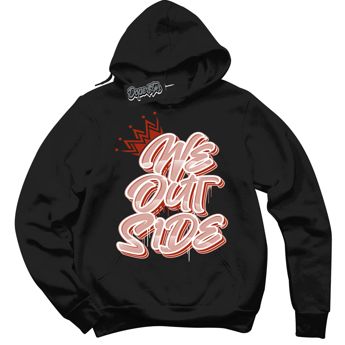Cool Black Hoodie with “ We Outside ”  design that Perfectly Matches Red Stardust Dunk.
