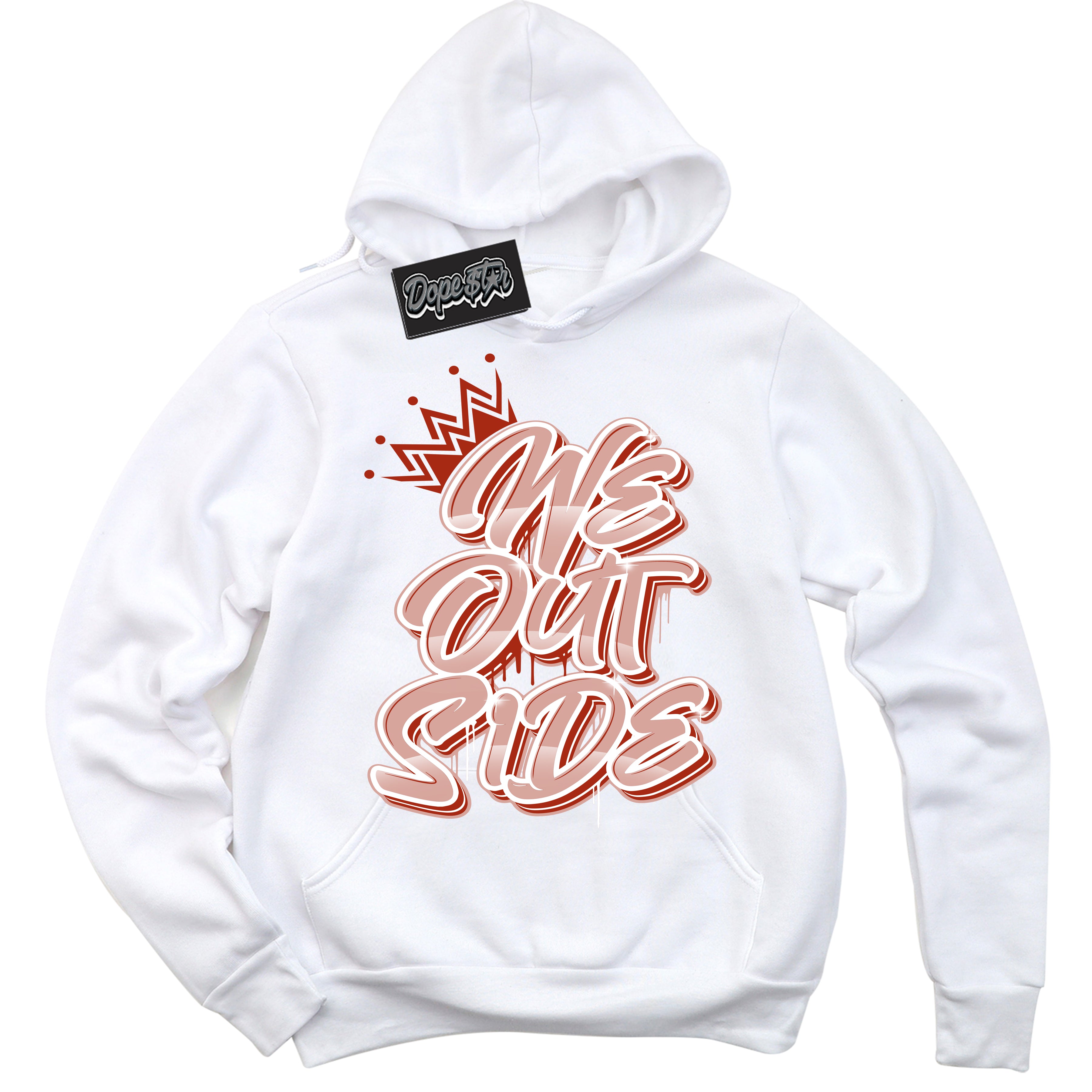 Cool White Hoodie with “ We Outside ”  design that Perfectly Matches Red Stardust Dunk.
