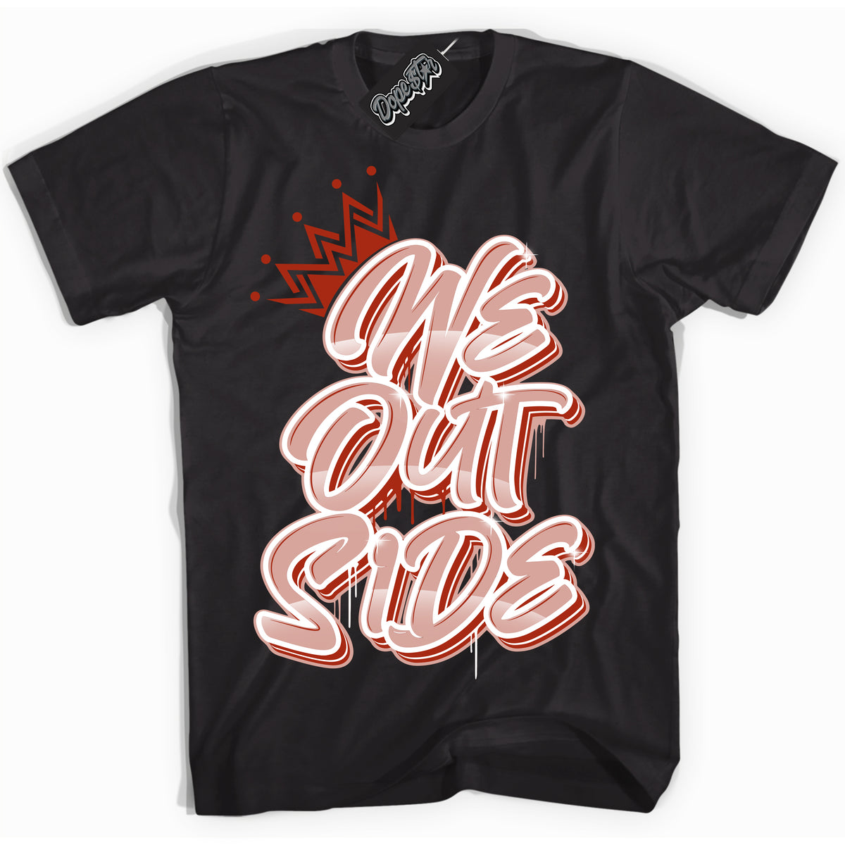 Cool Black Shirt with “ We Outside ” design that perfectly matches Red Stardust Dunk.
