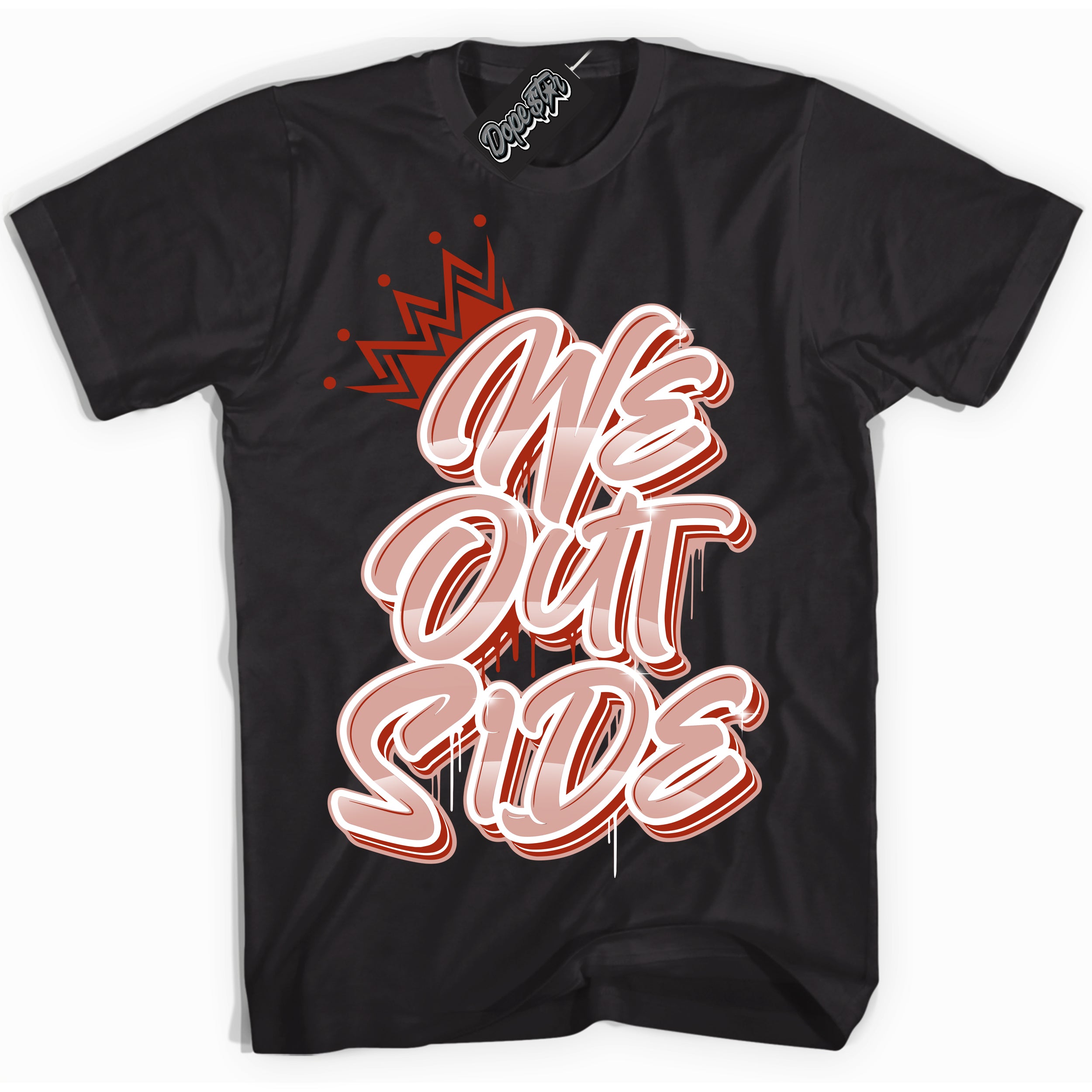 Cool Black Shirt with “ We Outside ” design that perfectly matches Red Stardust Dunk.
