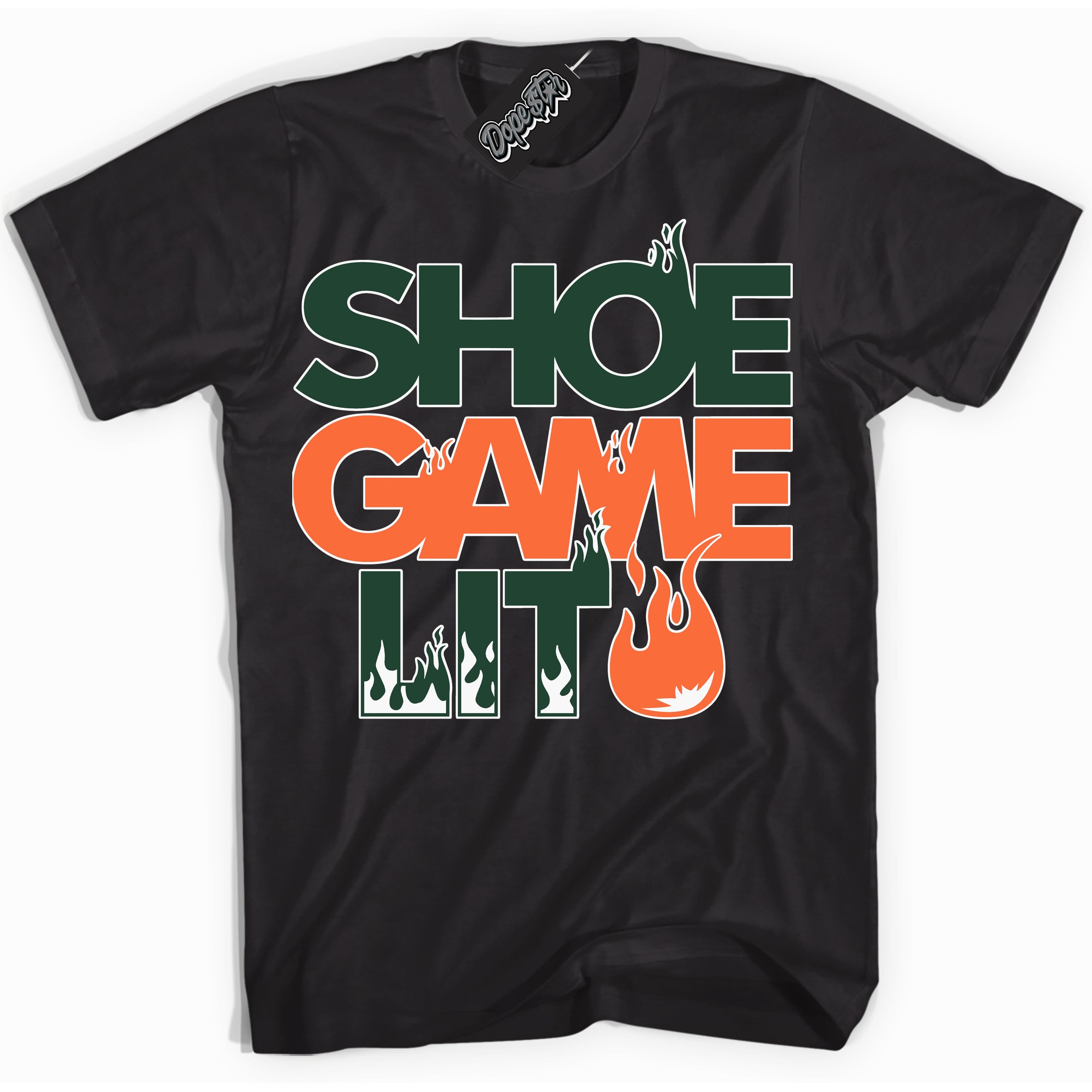 Cool Black Shirt with “ Shoe Game Lit ” design that perfectly matches Miami Hurricanes Sneakers.
