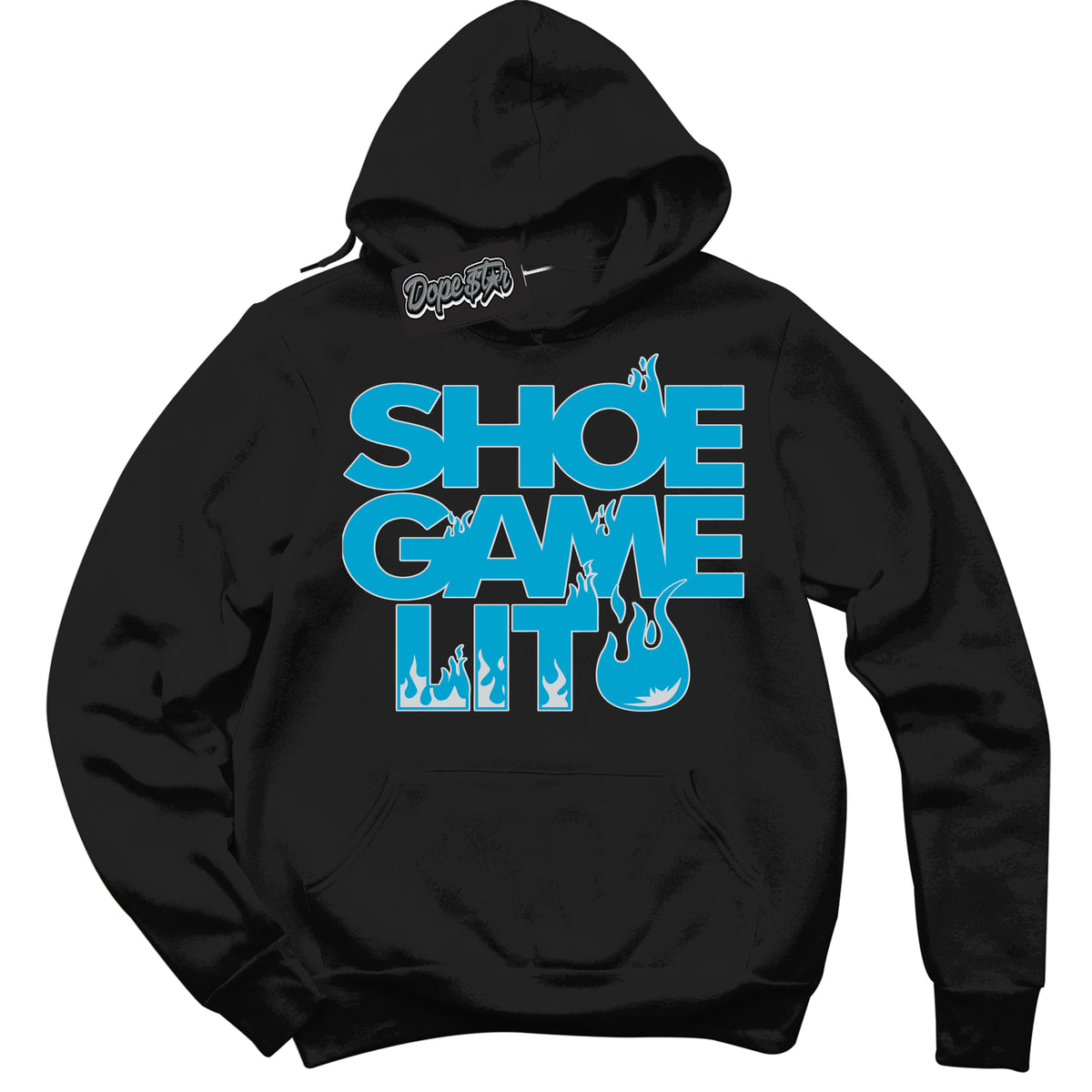 Cool Black Hoodie with “ Shoe Game Lit '' design that Perfectly Matches  Pure Platinum Blue Lightning Sneakers.