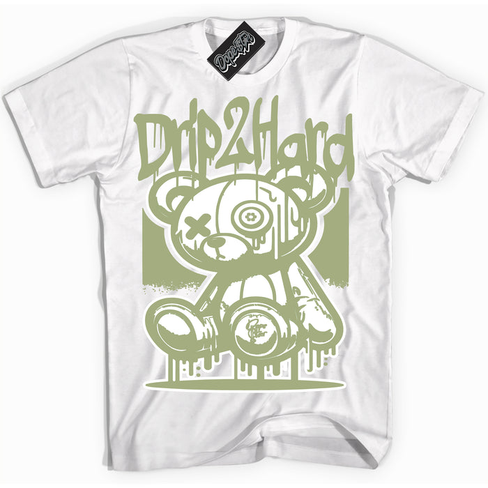 Cool White Shirt with “ Drip 2 Hard ” design that perfectly matches Safari Oil Green Dunk.
