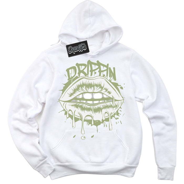 Cool White Hoodie with “ Drippin ”  design that Perfectly Matches Safari Oil Green Dunk.
