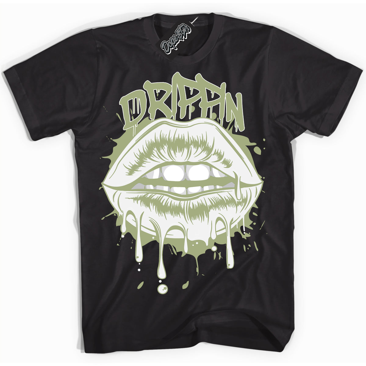Cool Black Shirt with “ Drippin ” design that perfectly matches Safari Oil Green Dunk.
