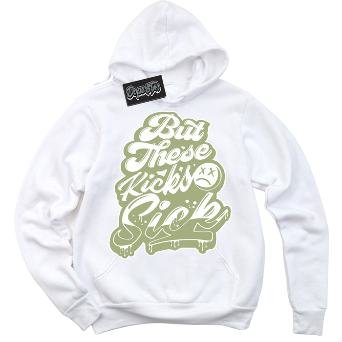 Cool White Hoodie with “ Kick Sick ”  design that Perfectly Matches Safari Oil Green Dunk.

