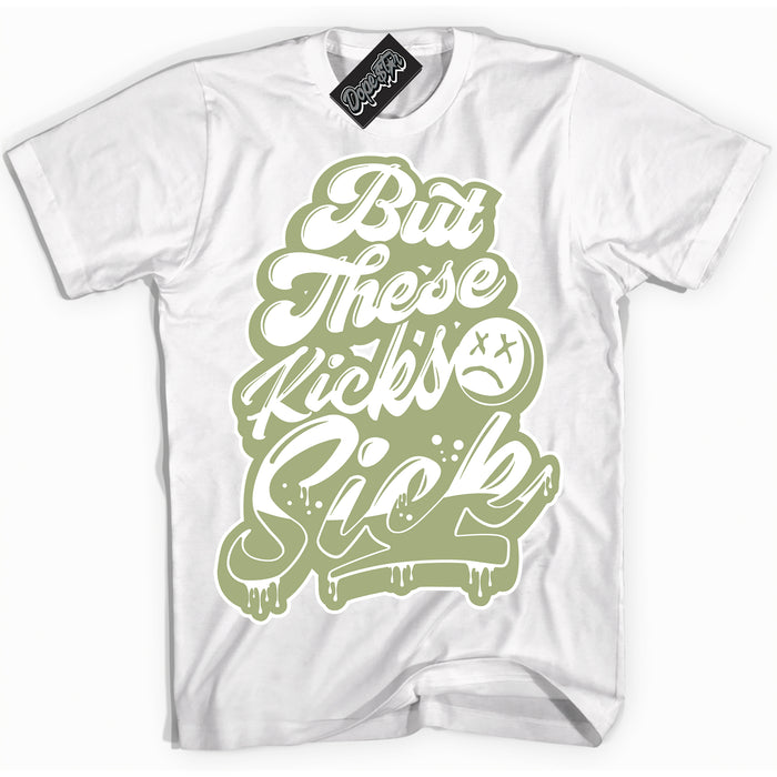 Cool White Shirt with “ Kick Sick ” design that perfectly matches Safari Oil Green Dunk.
