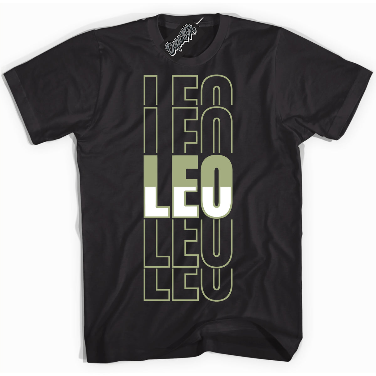 Cool Black Shirt with “ Leo ” design that perfectly matches Safari Oil Green Dunk.
