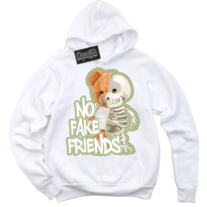 Cool White Hoodie with “ No Fake Friends ”  design that Perfectly Matches Safari Oil Green Dunk.
