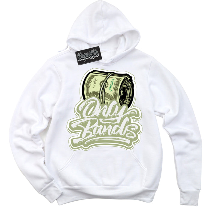Cool White Hoodie with “ Only Bands ”  design that Perfectly Matches Safari Oil Green Dunk.
