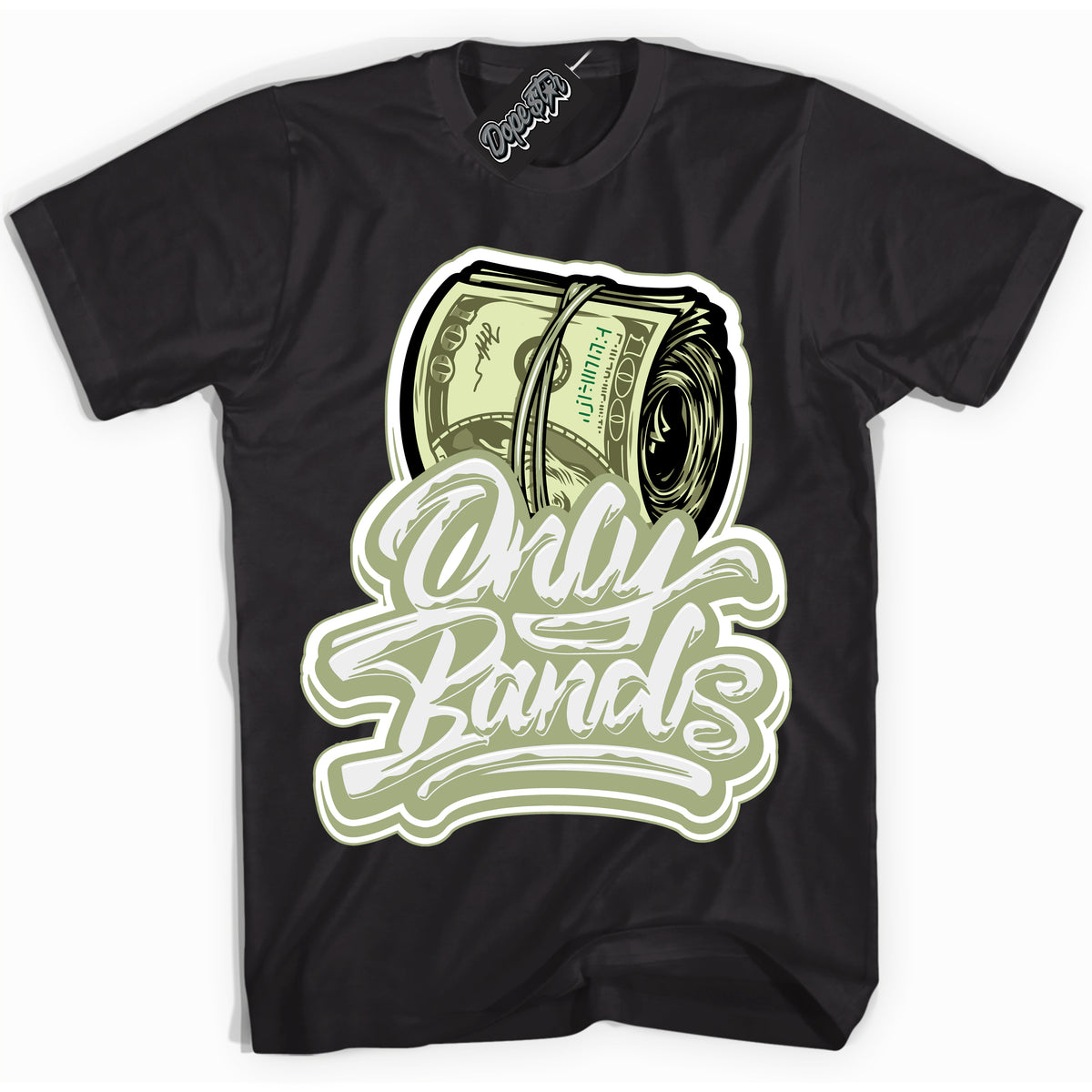 Cool Black Shirt with “ Only Bands ” design that perfectly matches Safari Oil Green Dunk.
