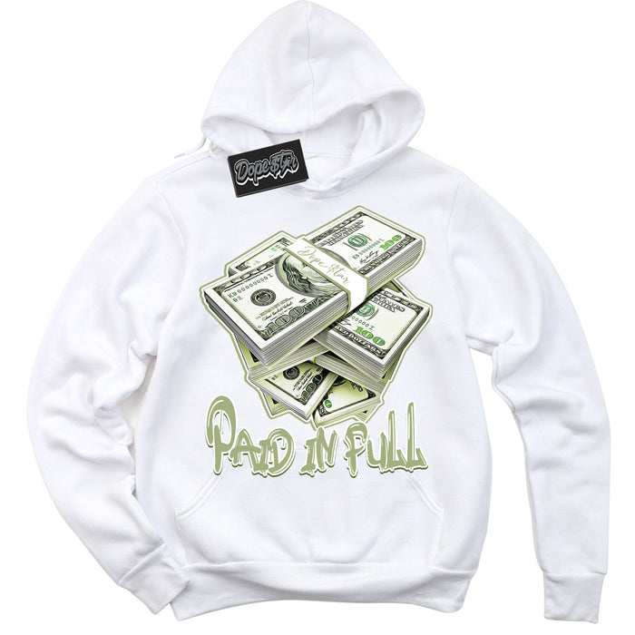 Cool White Hoodie with “ Paid In Full ”  design that Perfectly Matches Safari Oil Green Dunk.
