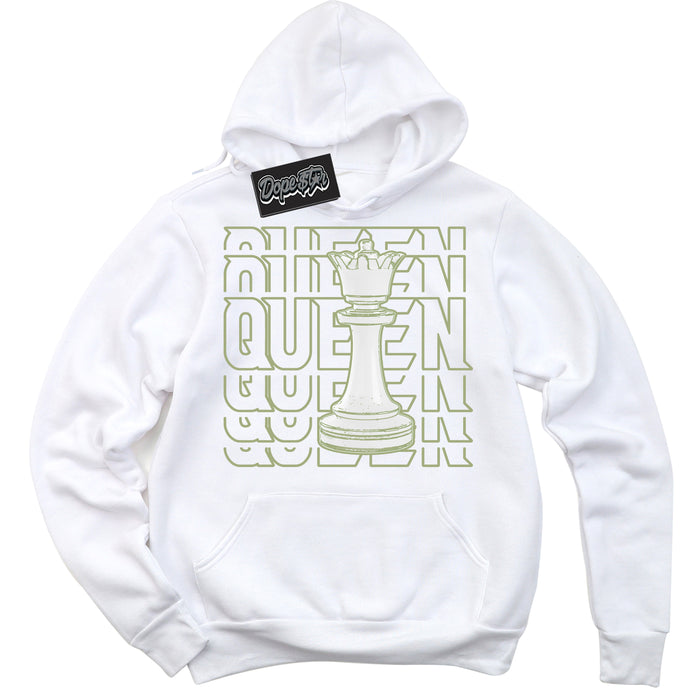 Cool White Hoodie with “ Queen Chess ”  design that Perfectly Matches Safari Oil Green Dunk.
