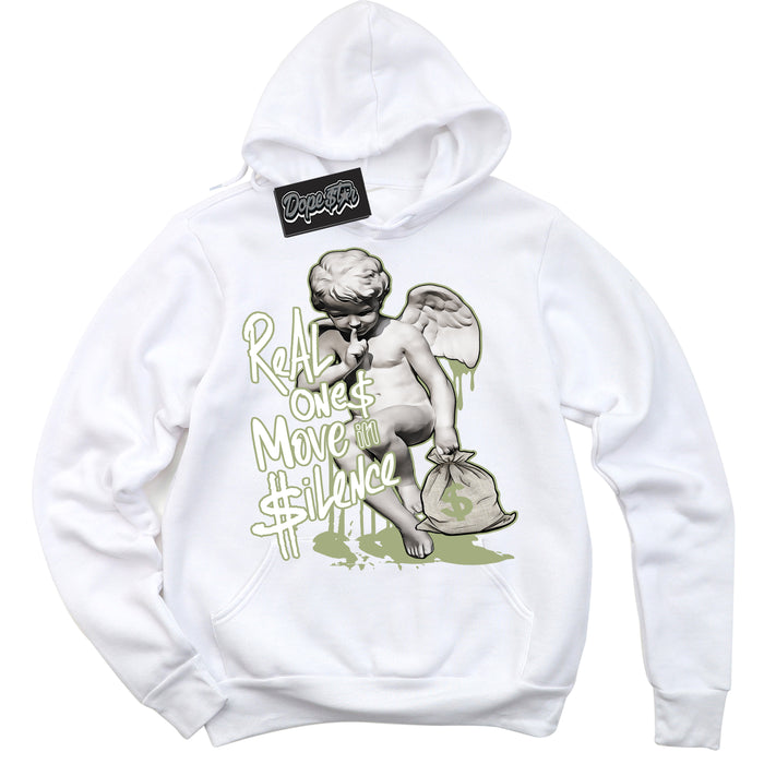 Cool White Hoodie with “ Real Ones Cherub ”  design that Perfectly Matches Safari Oil Green Dunk.
