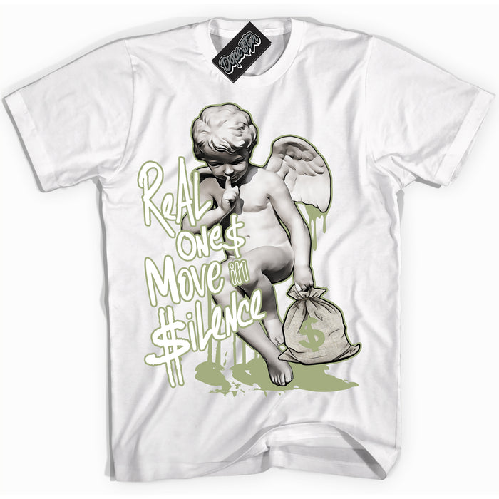 Cool White Shirt with “ Real Ones Cherub ” design that perfectly matches Safari Oil Green Dunk.
