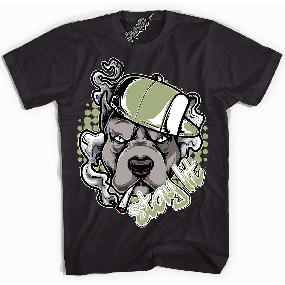 Cool Black Shirt with “ Stay Lit ” design that perfectly matches Safari Oil Green Dunk.
