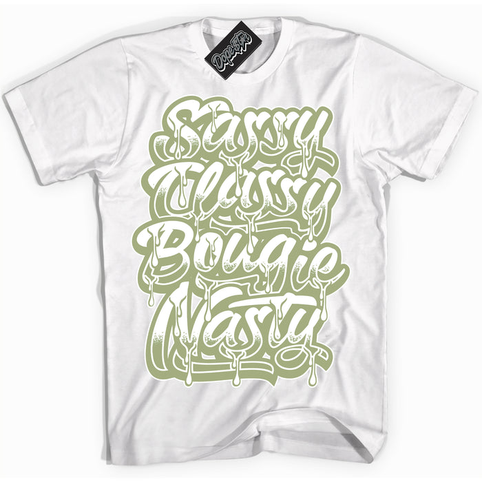 Cool White Shirt with “ Sassy Classy ” design that perfectly matches Safari Oil Green Dunk.
