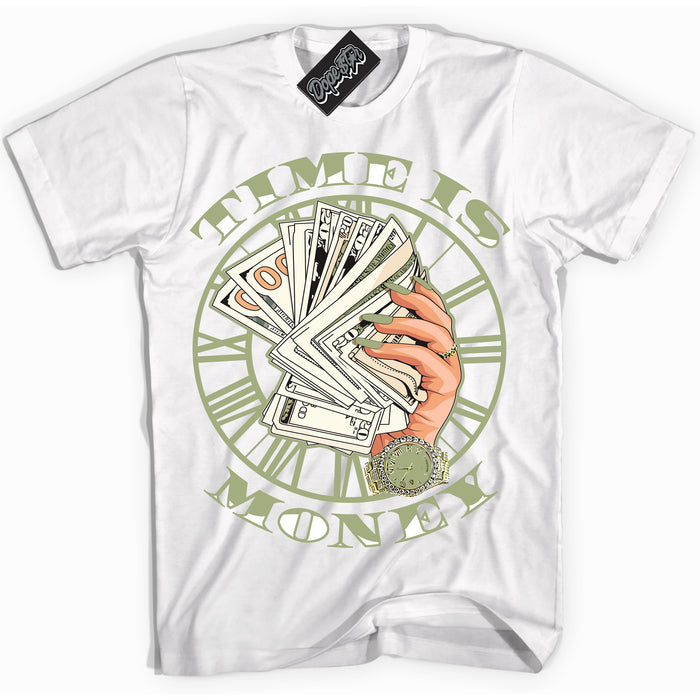 Cool White Shirt with “ Time Is Money ” design that perfectly matches Safari Oil Green Dunk.
