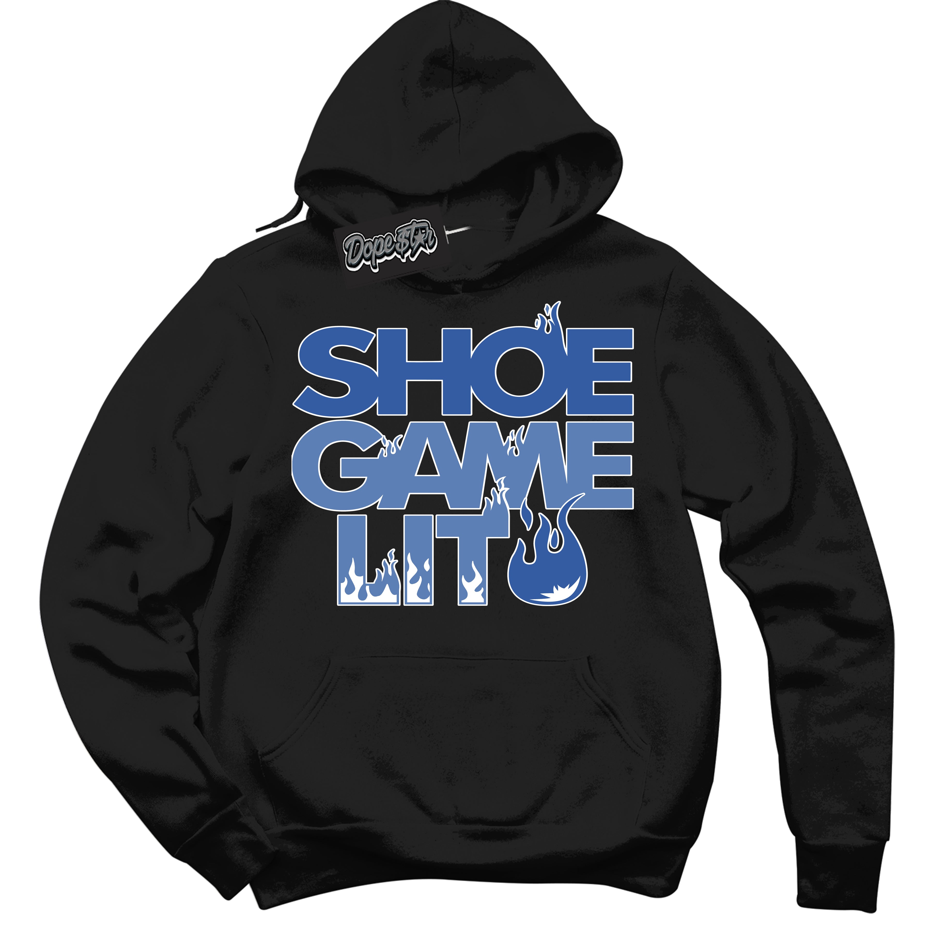 Cool Black Hoodie with “ Shoe Game Lit '' design that Perfectly Matches  Twist University Blue Sneakers.