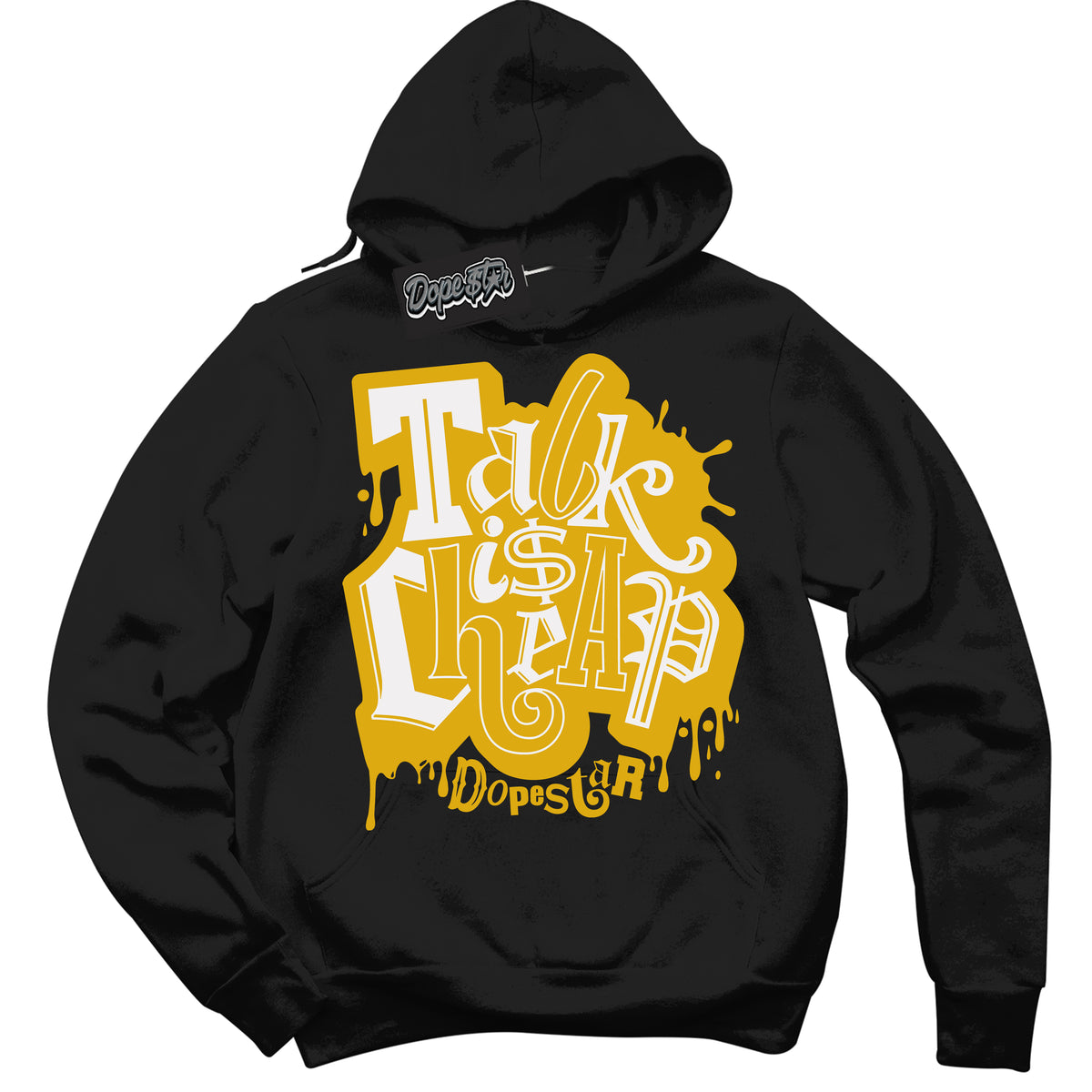 Cool Black Hoodie with “ Talk Is Cheap ”  design that Perfectly Matches Twist Vivid Sulfur Sneakers.