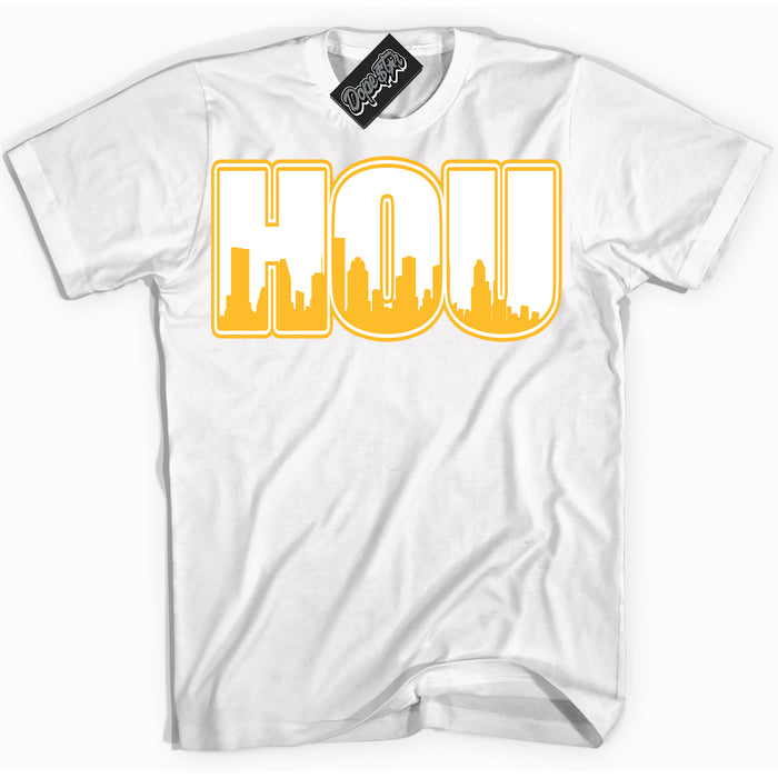 Cool White Shirt with “ Houston ” design that perfectly matches White University Gold Sneakers.