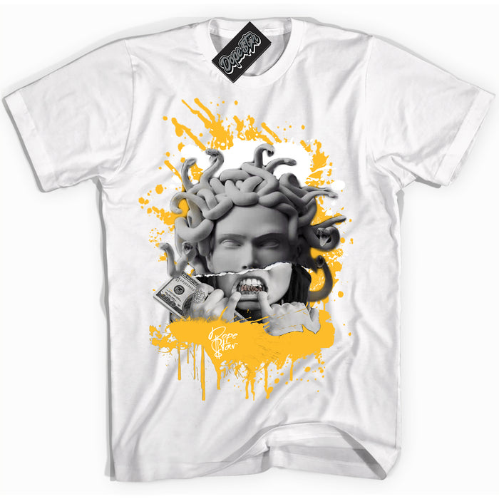 Cool White Shirt with “ Medusa ” design that perfectly matches White University Gold Sneakers.