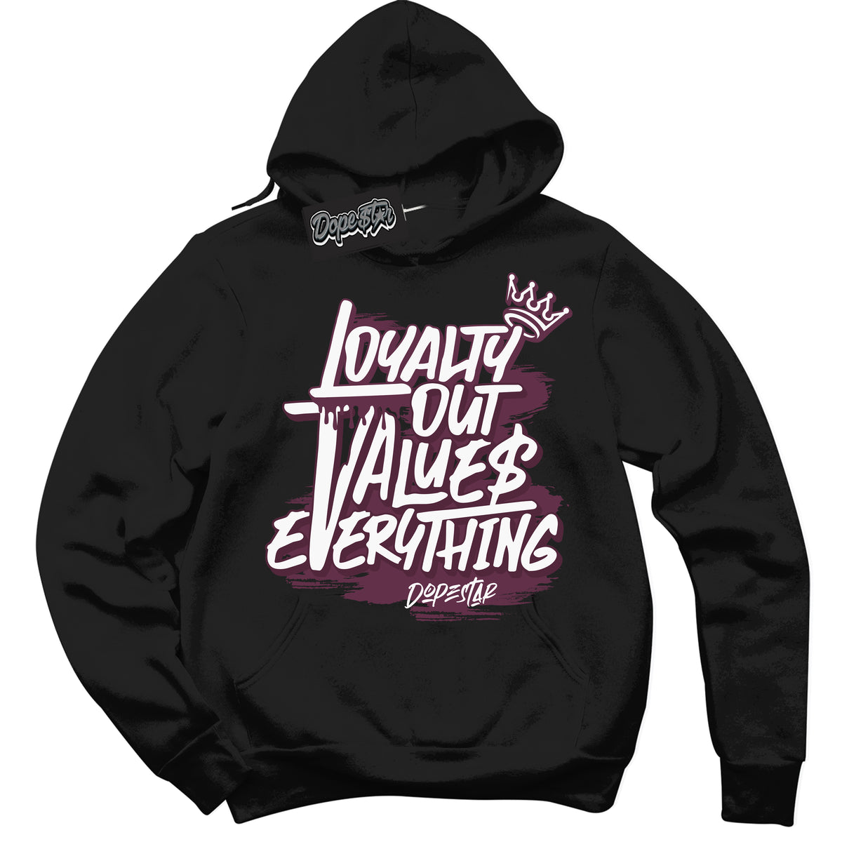Cool Black Hoodie with “Loyalty Out Values Everything” design that Perfectly Matches White Viotech Dunks.