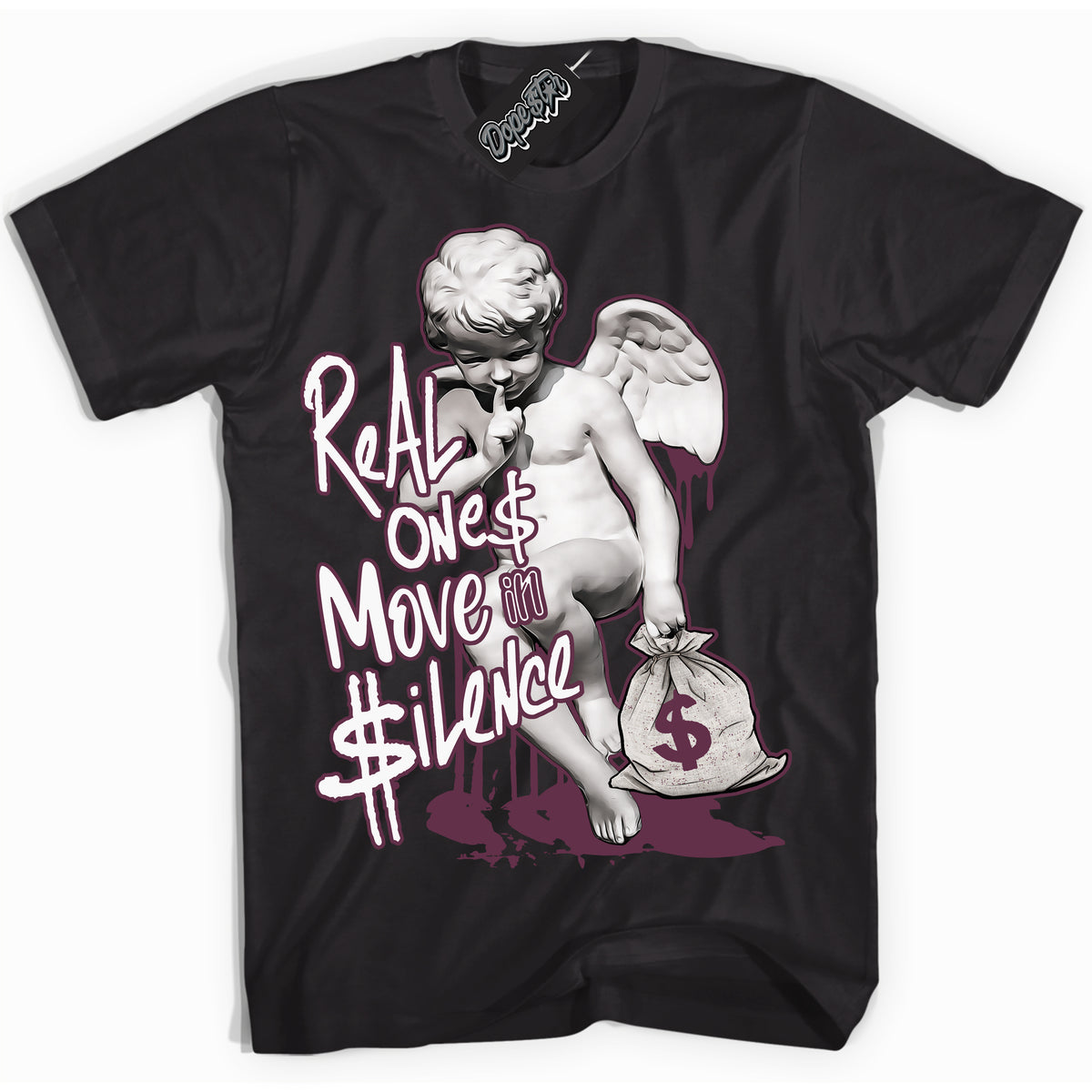 Cool Black Shirt with “Real Ones Cherub” design that perfectly matches White Viotech Dunks.