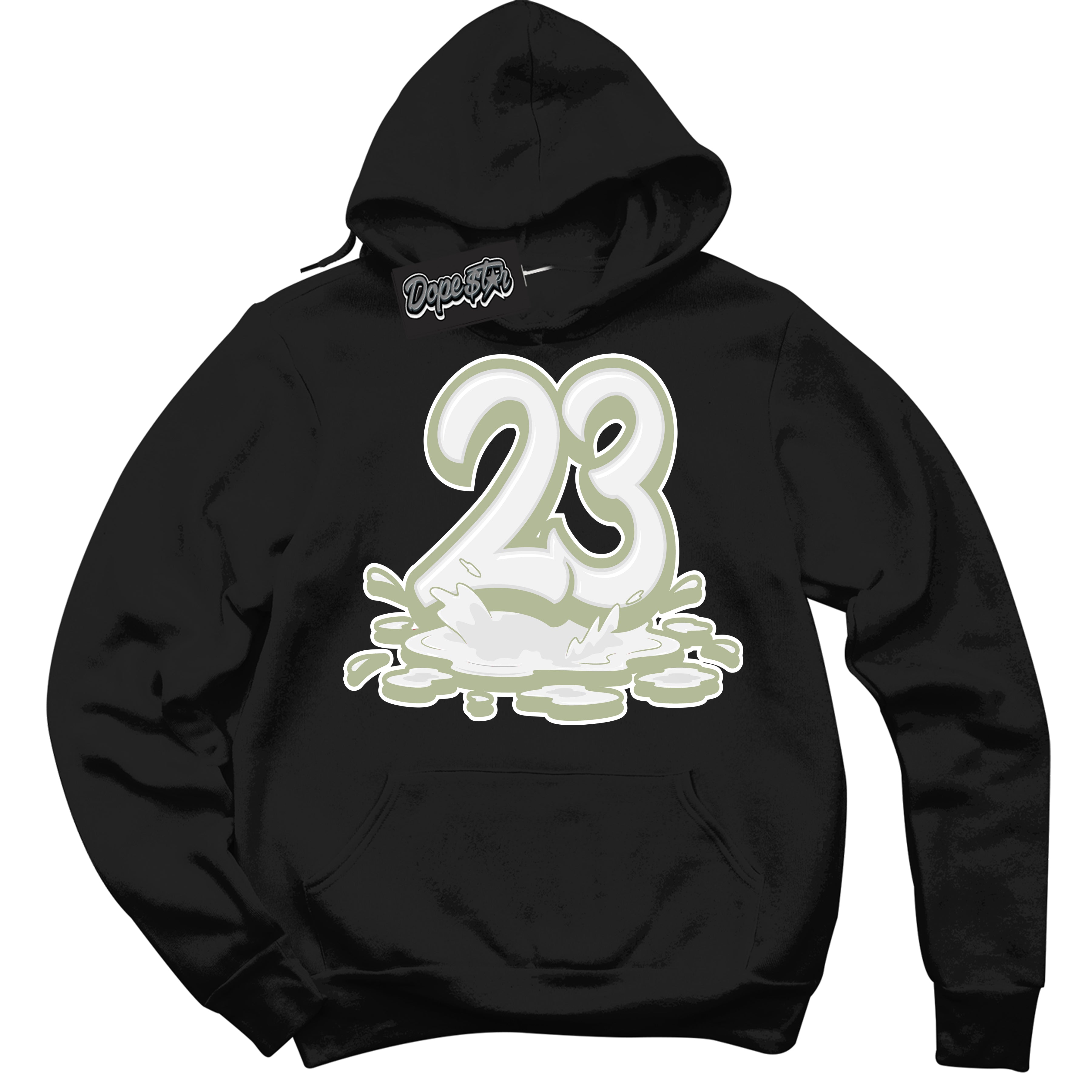 Cool Black Hoodie with “ 23 Melting ”  design that Perfectly Matches Next Nature Olive Aura Dunks.
