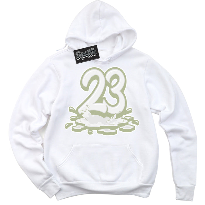 Cool White Hoodie with “ 23 Melting ”  design that Perfectly Matches Next Nature Olive Aura Dunks.
