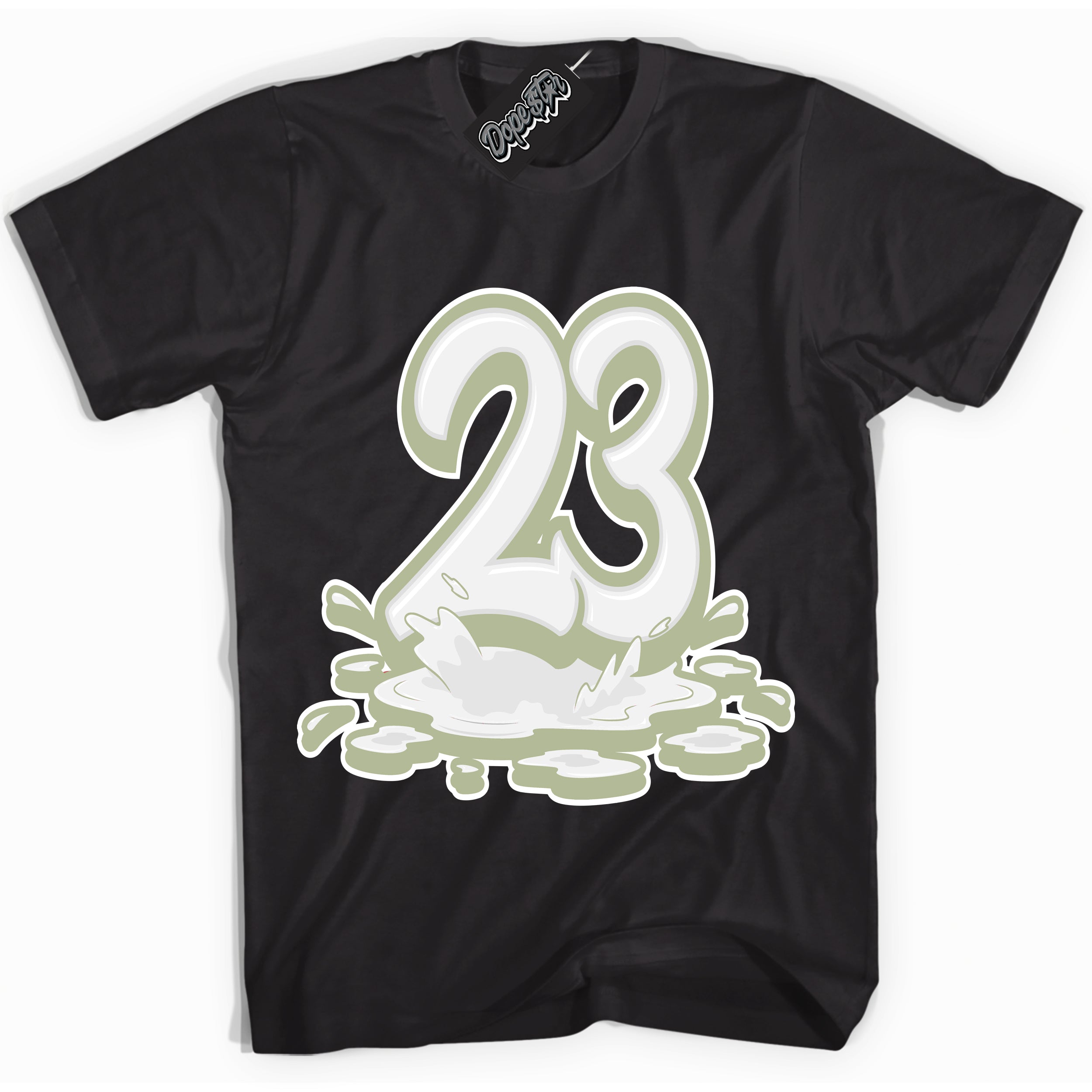 Cool Black Shirt with “ 23 Melting ” design that perfectly matches Next Nature Olive Aura Dunks.

