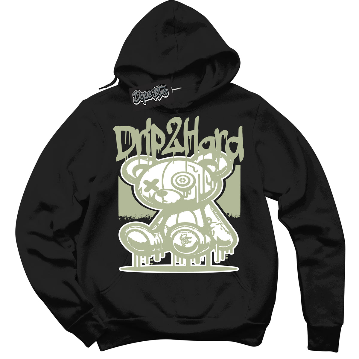 Cool Black Hoodie with “ Drip 2 Hard ”  design that Perfectly Matches Next Nature Olive Aura Dunks.
