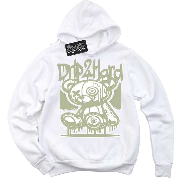 Cool White Hoodie with “ Drip 2 Hard ”  design that Perfectly Matches Next Nature Olive Aura Dunks.
