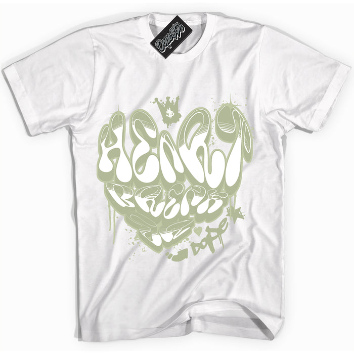 Cool White Shirt with “ Heartbreaker Graffiti ” design that perfectly matches Next Nature Olive Aura Dunks.
