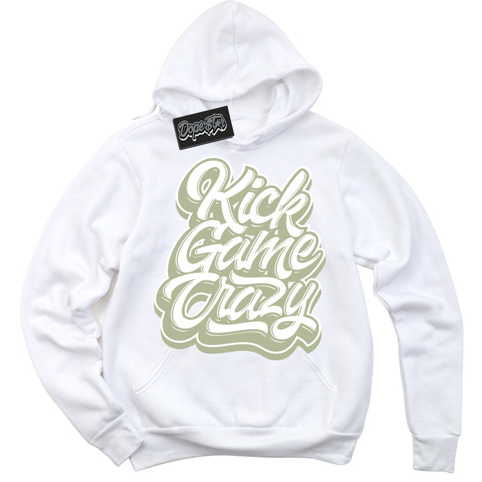Cool White Hoodie with “ Kick Game Crazy ”  design that Perfectly Matches Next Nature Olive Aura Dunks.
